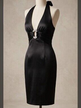 Vintage,Cache- Size 2, Black Haulter Streach Silk Midi .
